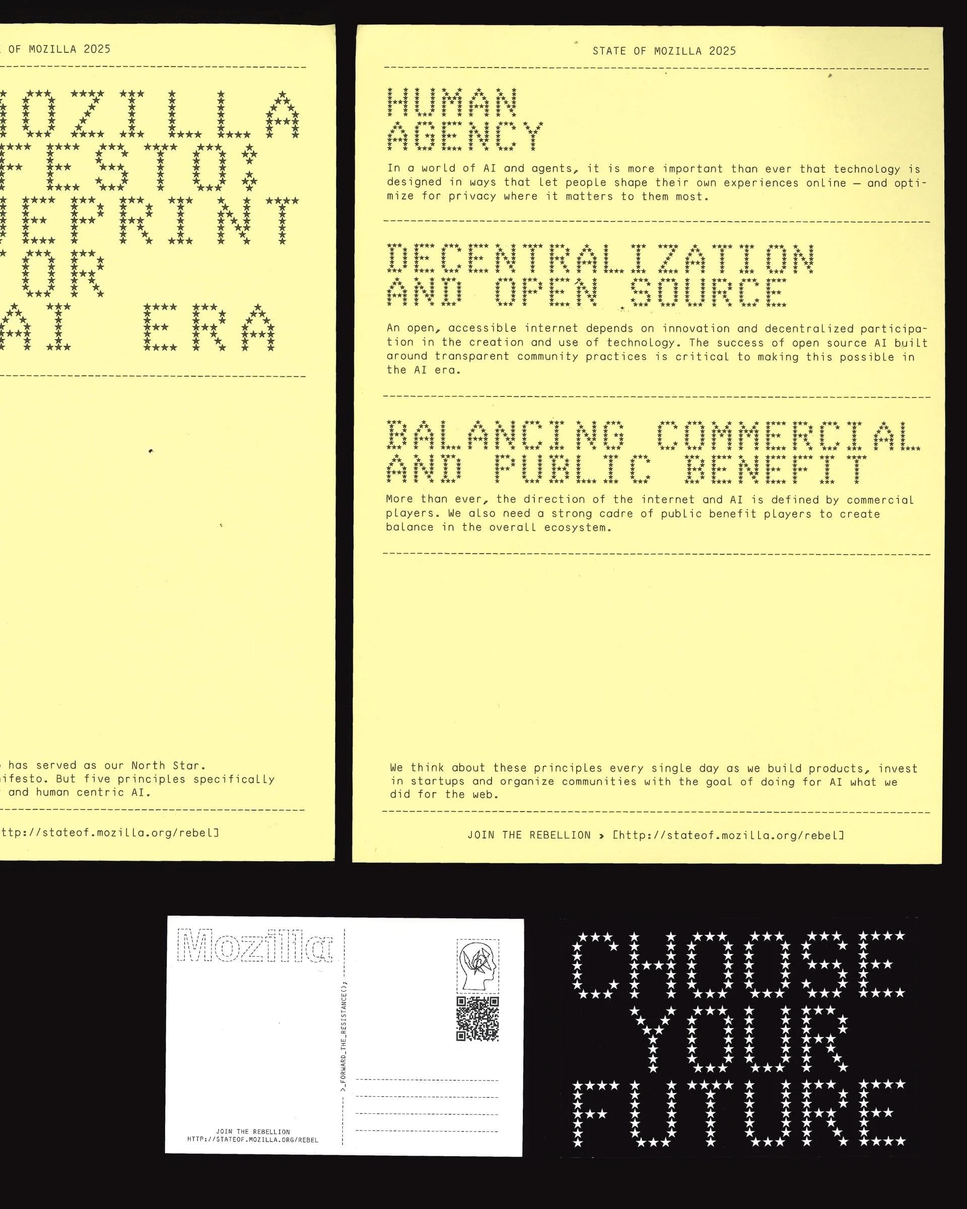 Mozilla - Choose Your Future — Printed/archive-facing zine and poster language.